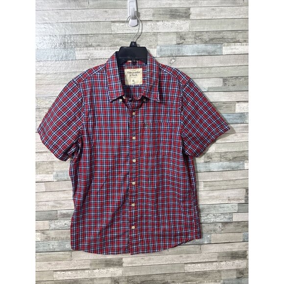 Men’s Abercrombie And Fitch Button Down Dress Shirt Short Sleeve Red Size Xl - Picture 4 of 9